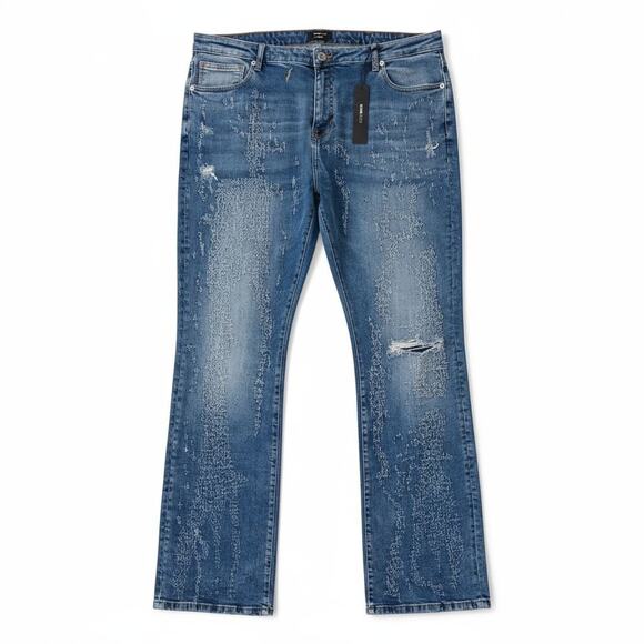 Nova Men's Blue Jeans Sz 42 Switch Up The Flow Stacked Slim Fade Detail Distress - Picture 1 of 16